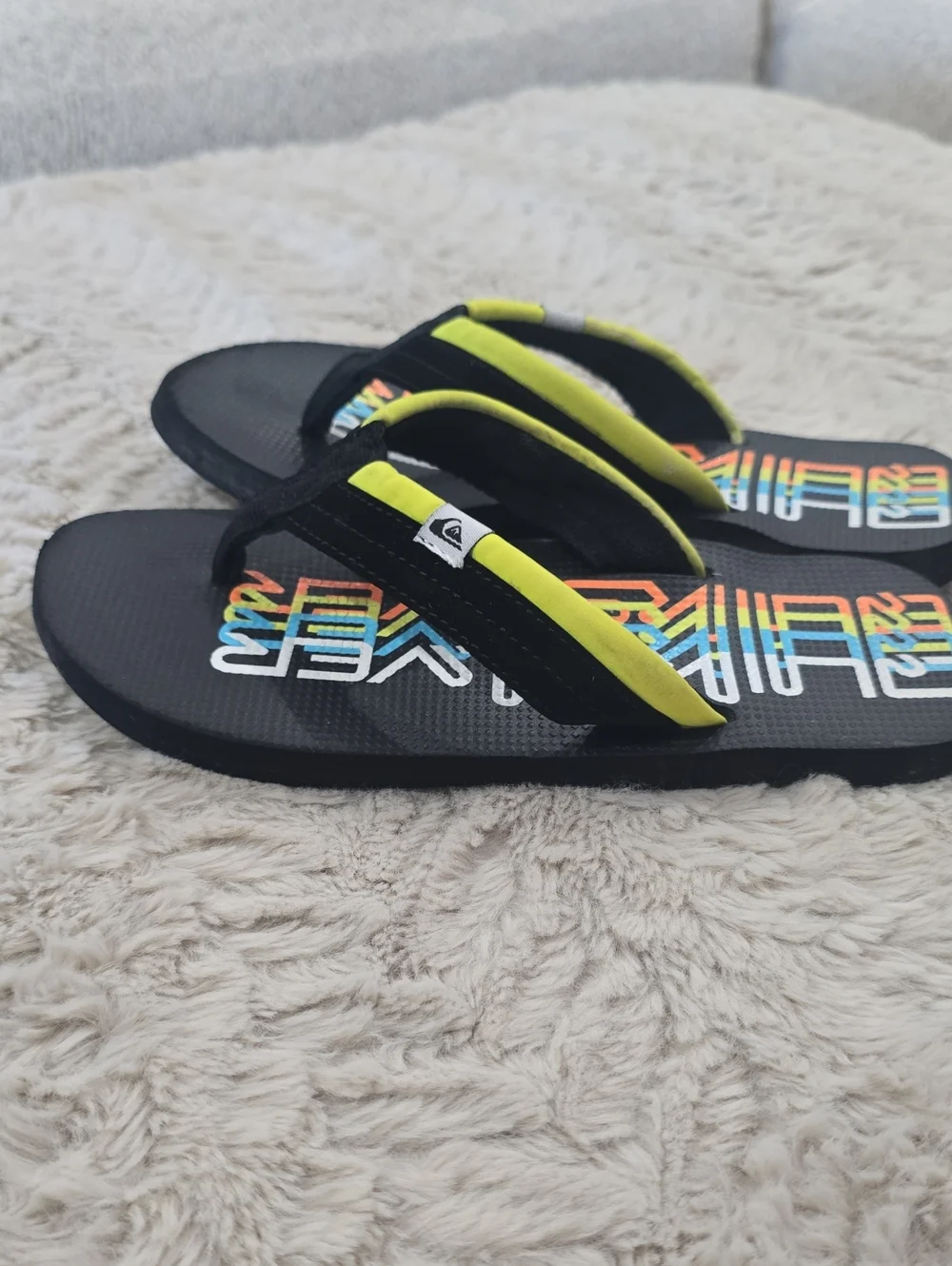 Quiksilver Kids Black Flip Flops with Neon Yellow Accents